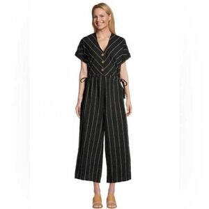 WORLD MARKET Jumpsuit Women's XL Black Striped Wide Leg Boho Coastal Romper
